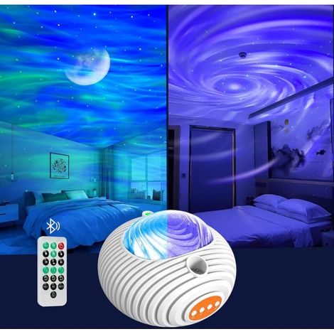 Proyector de cielo estrellado, lámpara proyector de galaxia de doble efecto, proyector de auroras boreales y Vía Láctea con altavoz Bluetooth, control remoto y temporizador para niños y adultos.