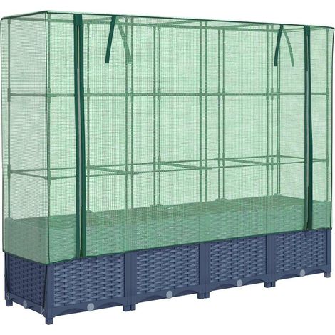 Jardinière，Lit surélevé avec housse de serre aspect rotin 160 x 40 x 138 cm CFW64599 (1/5)