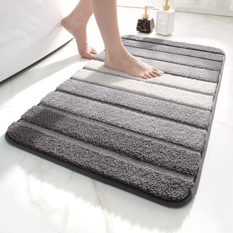 Tapis de bain, 50 x 80 cm, antidérapant, absorbant, lavable en machine, en microfibre, accessoire de salle de bain, gris. (1/5)