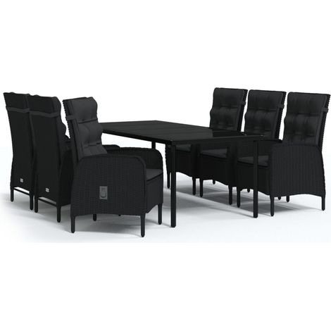 Maison Exclusive - 7-tlg. Garten-Essgruppe mit Kissen Schwarz