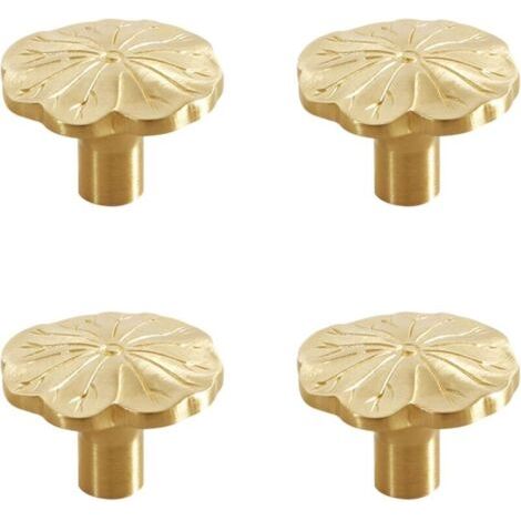 4 Pièces Poignée de Porte, Bouton de Tiroir en Laiton Massif, Poignée Monotrou en Forme de Feuille de Lotus en Laiton Bouton de Porte Or pour Placard, pour Commode Armoire (23x32mm) (1/5)