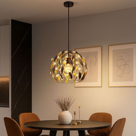 Lampe à suspendre Lampe de salle à manger or rond noir Plafonnier, métal, LED 7W 806Lm blanc chaud, DxH 40x150 cm (1/5)