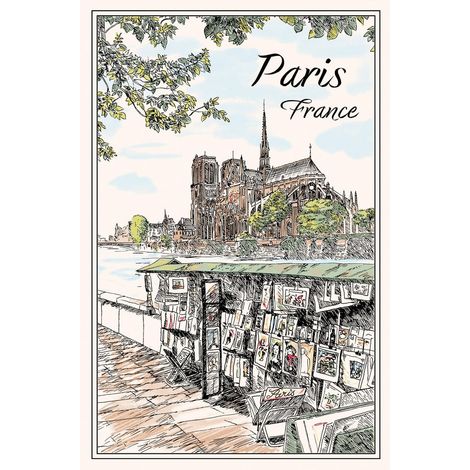 Torchon de Cuisine en Pur Coton Absorbant Motif Paris Notre-Dame Écru 48 x 72 cm - PANGIVO