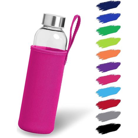 1 Bouteille en verre, couvercle inox, housse néoprène, 500ml, sport bureau école extérieur (1/5)