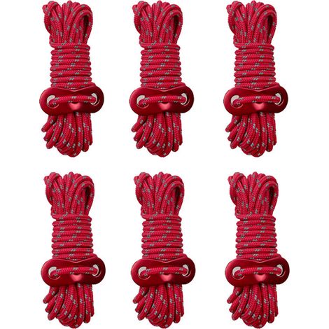 Haubans de tente, haubans légers, cordes de tente, cordes de tension idéales pour le camping, les parasols, les tentes (Ø 3,5 mm  Longueur 4 m) (Rouge, lot de 6) (1/5)