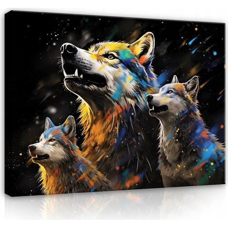 toile Peinture Murale abstraite loups noir pour chambre salon 40x30 (1/3)
