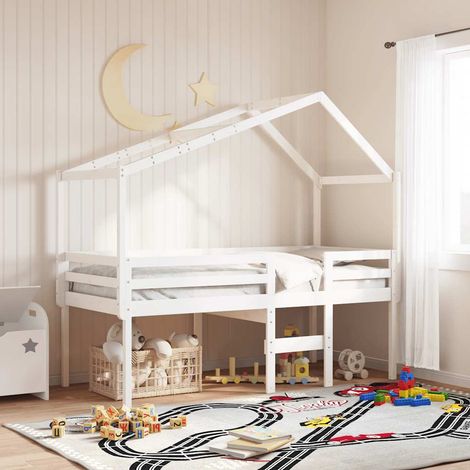 Lit haut enfant avec toit blanc en pin massif 80 x 200 cm, sans matelas - PANGIVO (1/5)
