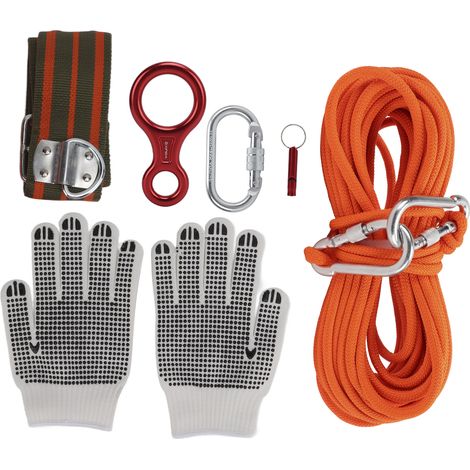 Kit de corde d'évacuation de 15 m (49,2 pi) et de 0,8 cm (0,3 po) de diamètre, avec mousqueton, pour la survie en cas d'incendie et d'urgence. Corde de rappel de 11 kN. (1/5)