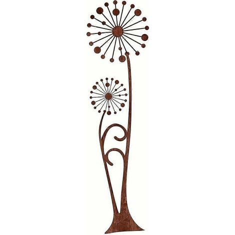 Tuteur décoratif en fer rouillémotif pissenlitspour jardin ou pelouse. Construction robuste et installation facile. (1/5)