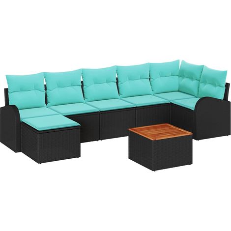 Set Divano da Giardino 8 pcs Nero e Turchese polyrattan vidaXL (1/5)
