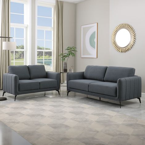 OSLO MODERN SCANDI STYLE FABRIC LIVING ROOM 2+3 SEATER SOFA SET DARK GREY (1/5)
