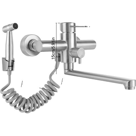 Wandmontierte Küchenarmatur, 360° drehbar, langlebiger Edelstahl, Silber, G1/2, NaN, NaN (1/2)
