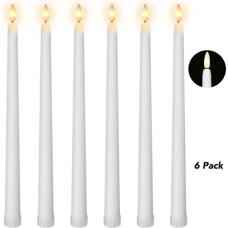 Lot de 6 bougies effilées sans flamme à LED (fonctionnant sur piles) avec effet de flamme vacillante réaliste (1/5)