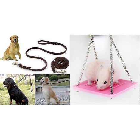 Collier en cuir tressé de 2 m de long avec fonction de traction pour chiens, laisse d'éducation et balançoire pour hamster (1/3)