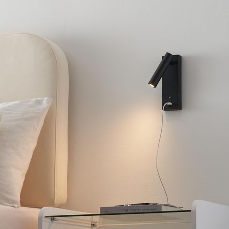 Schwarze LED Wandleuchte mit Leseleuchte und USB-Anschluss dimmbar - Tofino