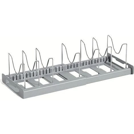 (GRIS) Étagère de rangement extensible pour casseroles et poêles, avec séparateur ajustable, solution de rangement polyvalente. (1/5)