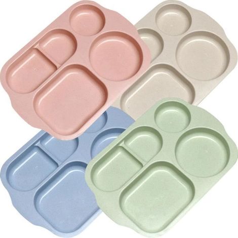 4 x Assiette, 4 séparateurs, PP sans BPA, lave-vaisselle, adulte enfant (1/4)