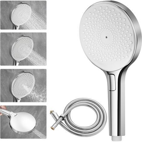 Auralum Max Soffione doccia rotondo 4 in 1 in ABS con tubo flessibile in acciaio inossidabile, doccetta con 4 modalità di getto: un'esperienza doccia innovativa
