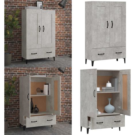 Buffet haut Gris béton 70x31x115 cm Bois d'ingénierie - Buffet En Bois Gris - Meuble De Rangement Moderne - Buffet Industriel - Buffet Design - Buffet Salon - Home & Living
