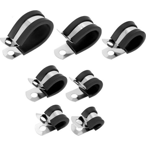 66-teiliges Schlauchschellen-Set, P-förmige Kabelschellen mit Gummipuffern, 6/8/9/13/16/19/25 mm, Edelstahl 304, für Automobil-, Schiffs- und Industrieanwendungen
