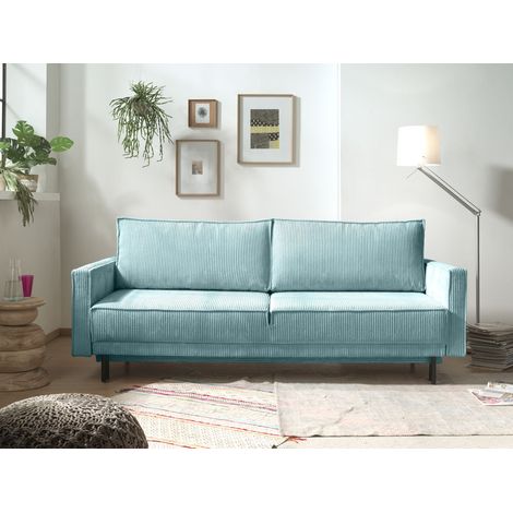 Charlie – 3-sitzer sofa mit schlaffunktion und bettkasten – aus cord - blau