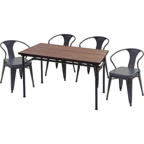 Esszimmer-Set HHG-486, 4x Esszimmerstuhl Esszimmertisch, Ulme Holz MVG Industrial Gastronomie grau