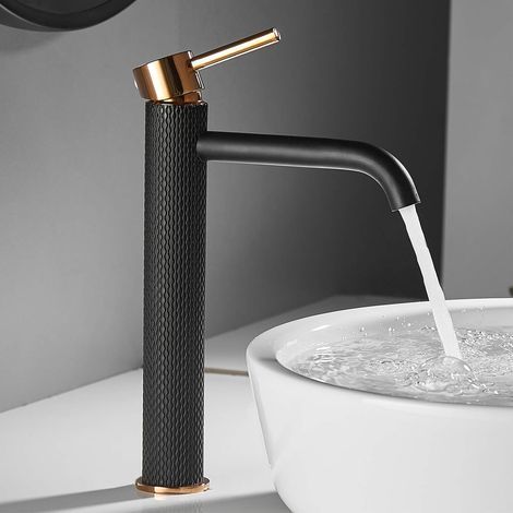 Waschbecken Wasserhahn Mischbatterie Einhand Waschbecken Wasserhahn Kalt- und Warmwasser erhältlich, Schwarz und Gold (1/5)