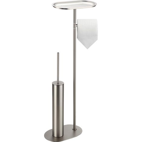 Brosse WC INOX brossé avec Porte-Papier sur Pied, Manche Long (1/5)