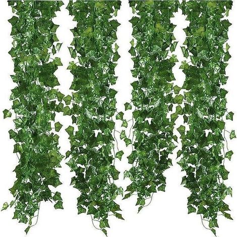 Lierre Artificiel 12 Pcs - 2m - Feuilles Lierre Artificielle Guirlande Vert Décoration (1/4)