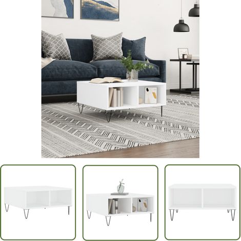 The Living Store Couchtisch Weiß 60x60x30 cm Holzwerkstoff - Couchtisch - Wohnzimmerschreibtisch - Beistelltisch - Weißer Couchtisch - Holzkohletisch (1/5)