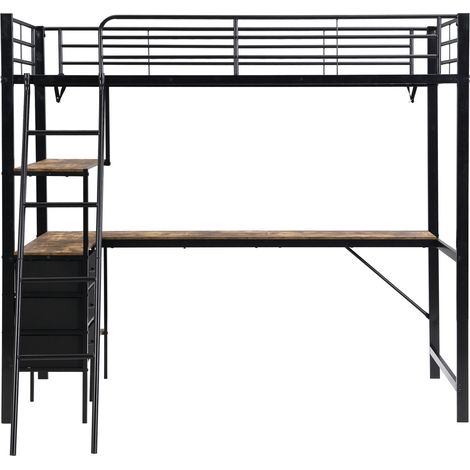 Letto a soppalco in metallo 90x200 cm con scrivania da 2 m e 3 cassetti (1/5)