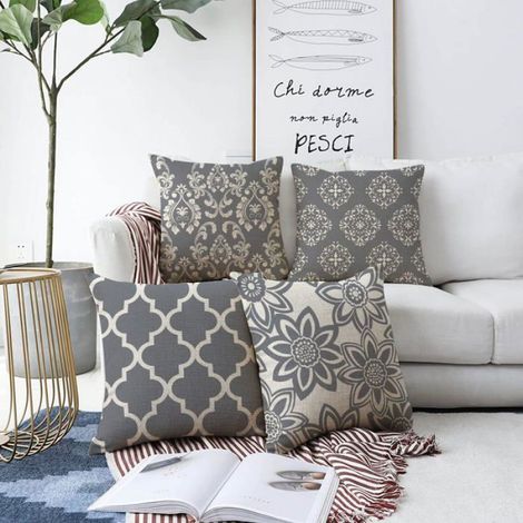 Lot de4 Housse de Coussin d'extérieur,Canapé Taie d'oreiller et Moderne Housse Coussin en Patio Jardin Salon45x45cm,Gris (1/4)