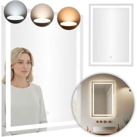 LED Bathroom Mirror 50x70 cm, 3 Light Colors, Touch Switch (1/5)