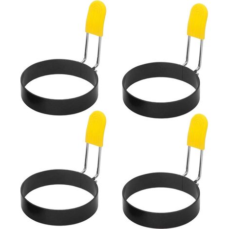 Lot de 4 cercles à omelette antiadhésifs en acier inoxydable 430 avec manchon en silicone (1/5)