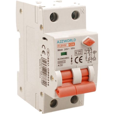 RCBO Doppia Leva, Interruttore Magnetotermico Differenziale Tipo A Curva C 1P+N 2M 6000A 30mA C16A AC 230V IP20 IEC61009-1 PL8HM (1/5)