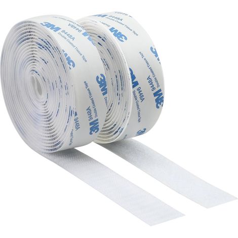 Selbstklebendes Klettband, hergestellt aus 3M 9448A-Klebeband, Klettverschlussbefestigung für Auto, Schule und Homeoffice, 2,5 cm 3 m (2 Rollen) (Weiß) (1/4)