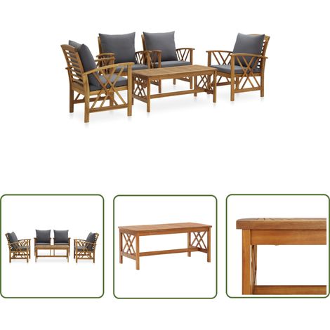 FIMEI Salon de jardin 5 pièces avec coussins en bois d'acacia massif (1/5)