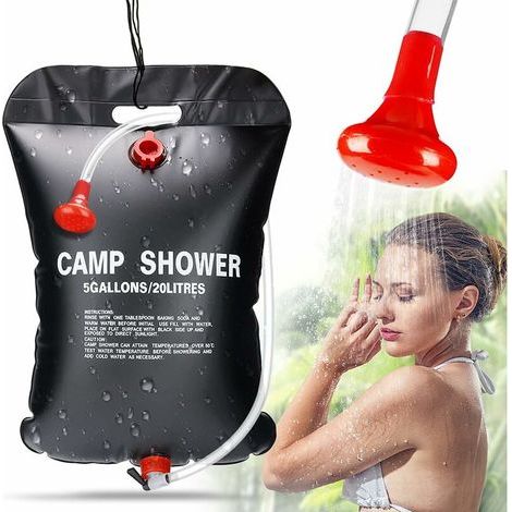 Sac de Douche Solaire Camping. 20L Douche Solaire de Camping Sac Pliable Portable Extérieur avec Flexible Commutable Tête de Douche Tuyau Température 45 °C pour Randonnée. Escalade. Jardin (1/5)