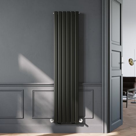 ELEGANT 1800 x 408mm Black Vertical Radiator Designer Double Panel Flat Panel Rads