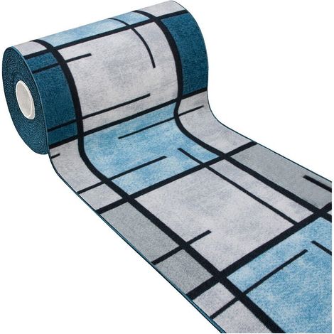 Tapis de Cuisine Bordé Antidérapant Lavable Marbré Couleurs Vives Bleu - 57x280 Cm