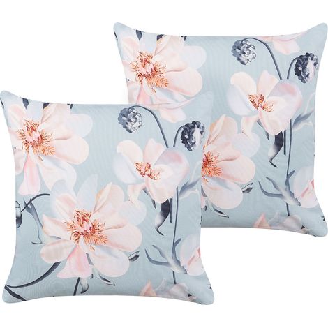 Set di 2 cuscini da esterno in tessuto di poliestere blu con motivo floreale 45 x 45 cm Apricale