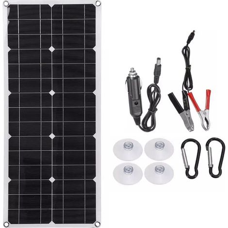 Ortviai Panneau Solaire Semi-Souple 30 W 18 V pour Extérieur – USB + DC5521 – Monocristallin, 660 x 280 mm (1/5)