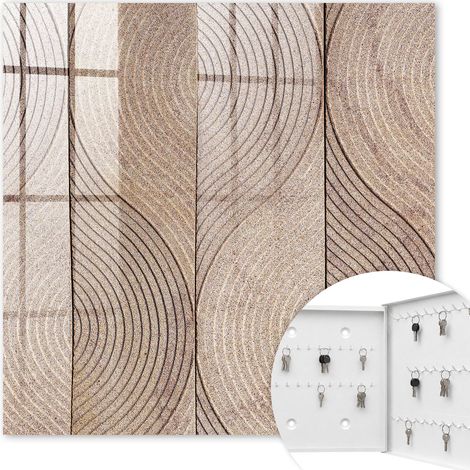 Armoire à clés - (30 cm x 30 cm) - Boîte à clés murale - Coffret de rangement pour clés - Couleur blanche - Ouverture vers la droite - Pour maison et bureau - Ondulations texturées