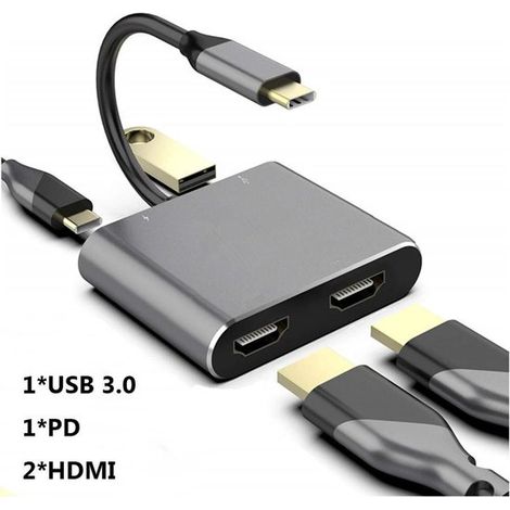 4-in-1 HD-Adapter USB 3.0 Typ-C auf Dual HDMI USB-C Hub-Dock zur Bildschirmerweiterung (1/5)