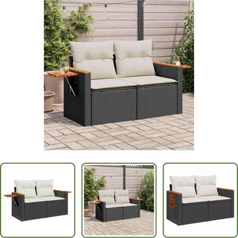 2-Sitzer - Gartensofa mit Kissen 2-Sitzer Schwarz Poly Rattan (1/5)