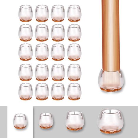 Patins de protection pour pieds de chaise, ronds, en silicone transparent, conçus pour un déplacement fluide et silencieux des meubles, plus performants que les patins auto-adhésifs.