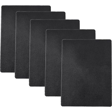 Kit de 5 patchs de réparation auto-adhésifs noirs pour cuir (10 x 20 cm) pour canapé, siège auto, meubles, veste. (1/5)