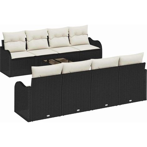 Garden Sofa Set with Cushion with Storage 9 pcs Black and Cream vidaXL