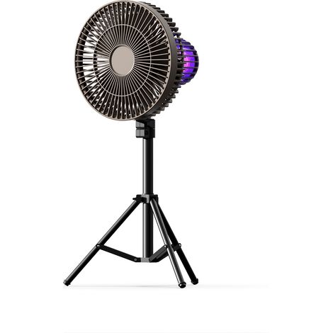 Ventilateur de Bureau USB Multifonction 8000mAh avec Lampe Anti-Moustiques et Power Bank, Ventilateur Portable Rechargeable avec Éclairage pour Camping, Extérieur et Voyage - Gris
