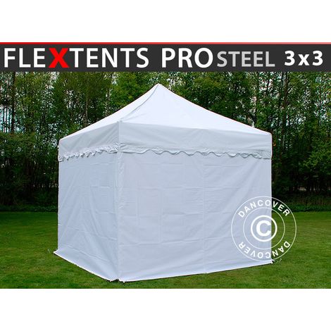 Pop up gazebo FleXtents PRO Steel "Wave" 3x3 m White, incl. 4 sidewalls